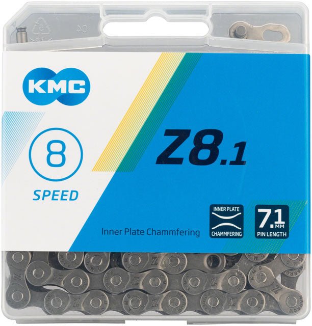 KMC, Z8.1 NP/GY, Chain, Speed: 6/7/8, 7.1mm, Links: 116, Silver - Biking Roots